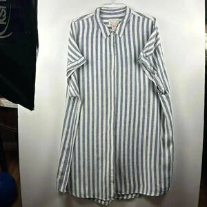RACHEL ZOE 100%LINEN BLUE & WHITE. STRIPED LONG TUNIC TOP  SIZE 26/28 EUC